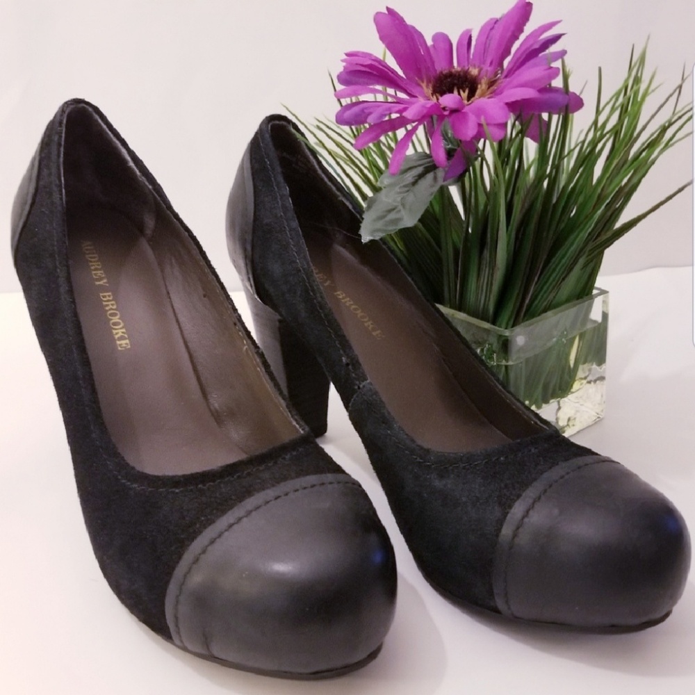 Audrey Brooke ❤ Black Leather Suede Heels 7.5